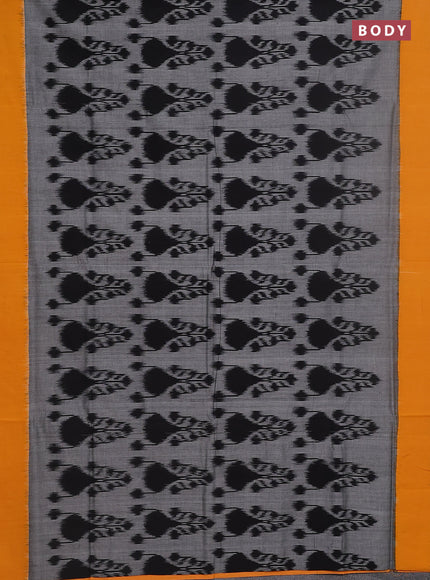 Ikat cotton saree grey and mustard yellow with allover ikat butta weaves and simple border