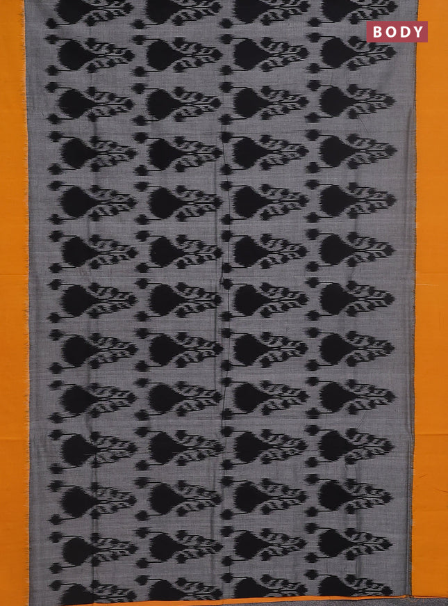 Ikat cotton saree grey and mustard yellow with allover ikat butta weaves and simple border