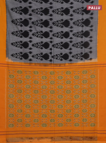 Ikat cotton saree grey and mustard yellow with allover ikat butta weaves and simple border