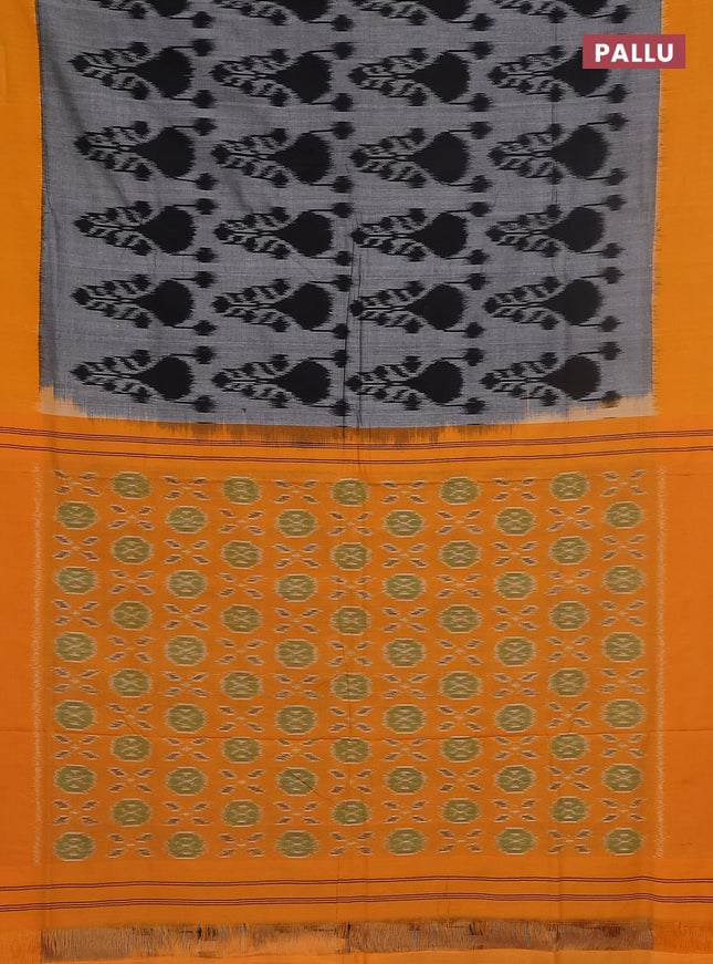 Ikat cotton saree grey and mustard yellow with allover ikat butta weaves and simple border