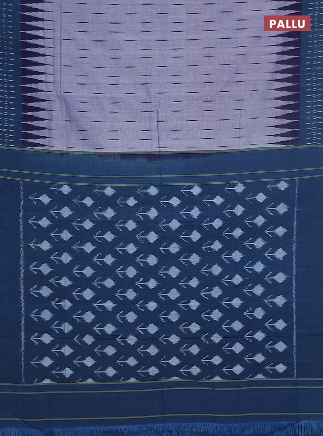 Ikat cotton saree bluish grey and blue with allover ikat butta weaves and temple design simple border