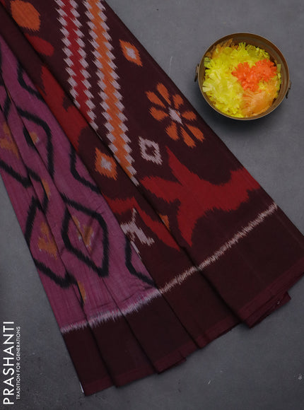 Ikat cotton saree pink shade and wine shade with allover ikat butta weaves and simple border