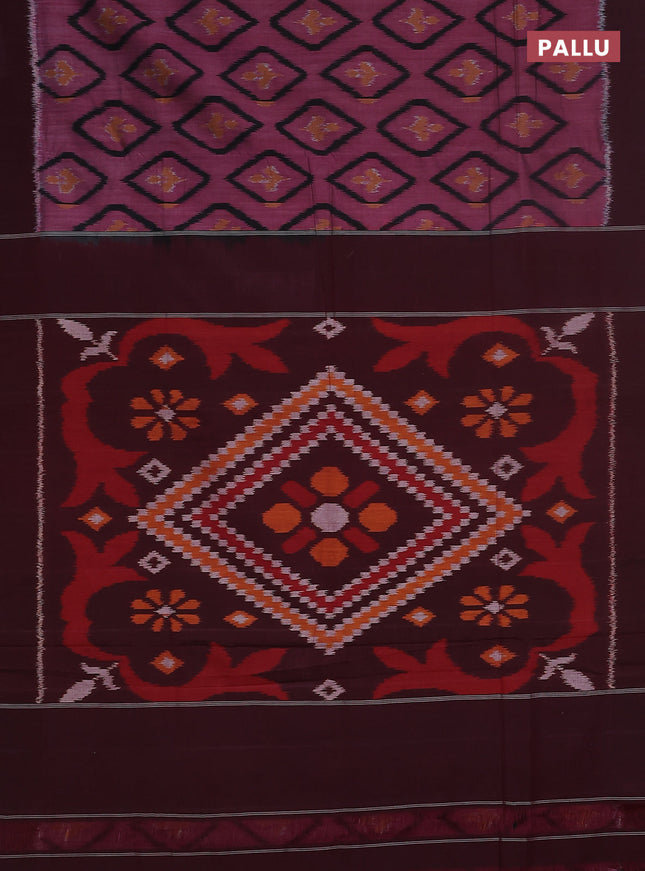 Ikat cotton saree pink shade and wine shade with allover ikat butta weaves and simple border