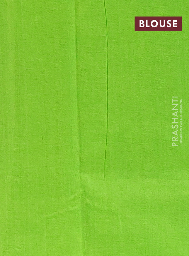 Ikat cotton saree dark blue and light green with allover ikat butta weaves and temple design simple border