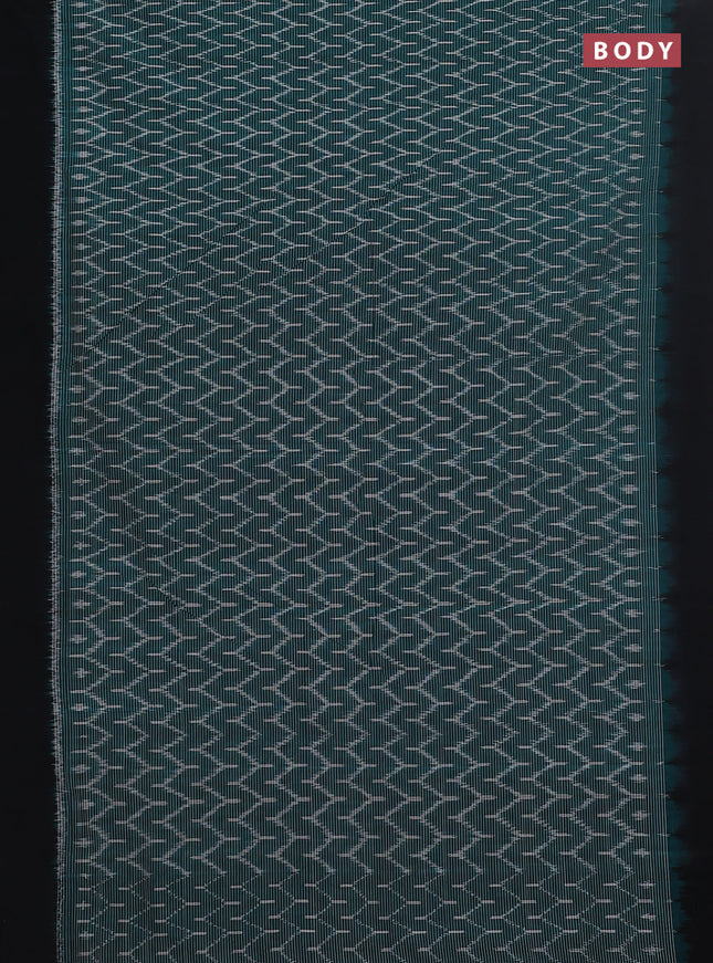 Ikat cotton saree teal green and black with allover ikat weaves and simple border