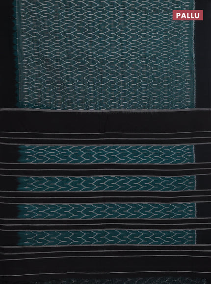 Ikat cotton saree teal green and black with allover ikat weaves and simple border
