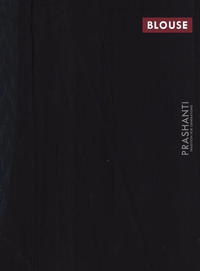 Ikat cotton saree teal green and black with allover ikat weaves and simple border