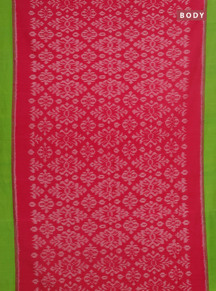 Ikat cotton saree pink and green with allover ikat weaves and simple border