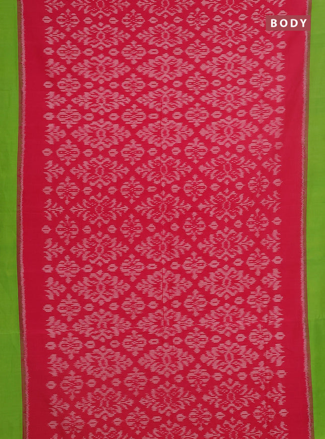 Ikat cotton saree pink and green with allover ikat weaves and simple border