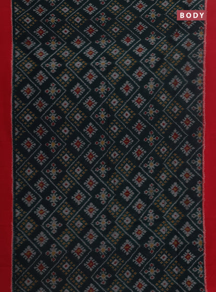 Ikat cotton saree bottel green and red with allover ikat butta weaves and simple border