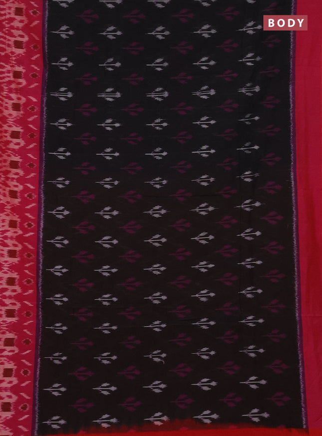 Ikat cotton saree black and red with allover ikat butta weaves and ikat style border