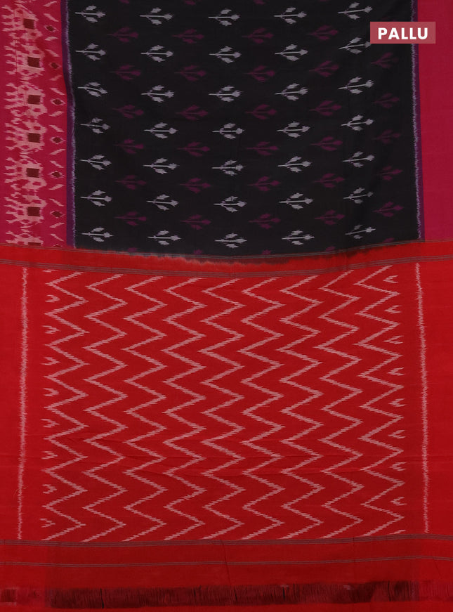 Ikat cotton saree black and red with allover ikat butta weaves and ikat style border