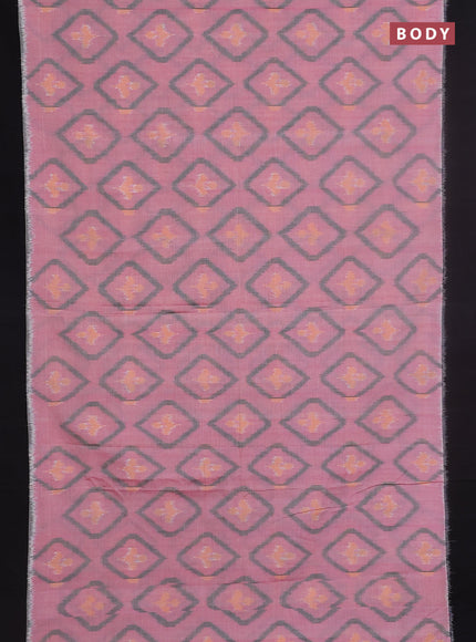 Ikat cotton saree pink shade and black with allover ikat butta weaves and simple border