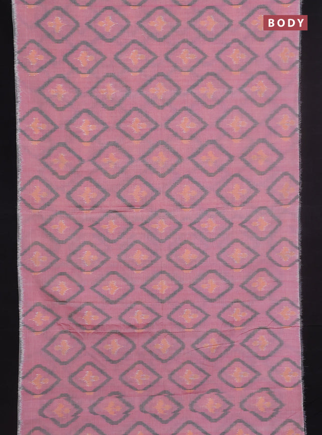 Ikat cotton saree pink shade and black with allover ikat butta weaves and simple border