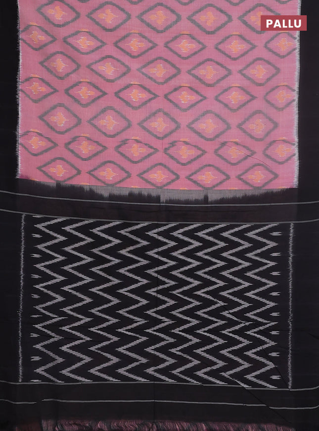 Ikat cotton saree pink shade and black with allover ikat butta weaves and simple border