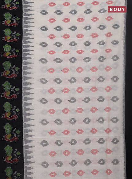 Ikat cotton saree off white and black with allover ikat butta weaves and long ikat style border