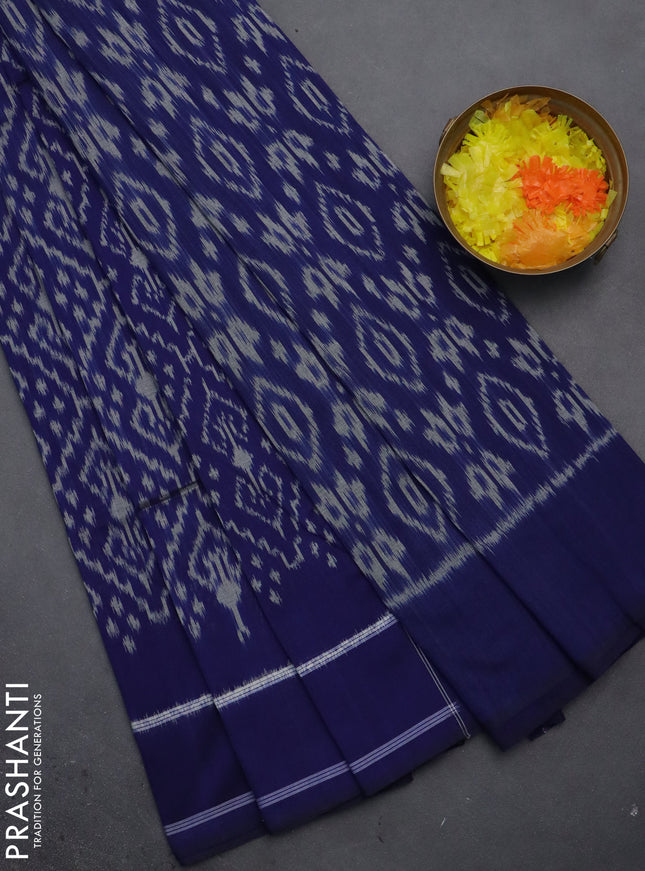 Ikat cotton saree dark blue with allover ikat weaves and simple border