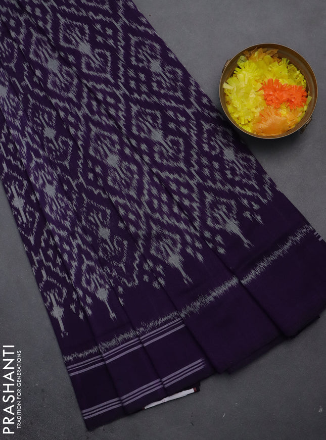 Ikat cotton saree violet with allover ikat weaves and simple border