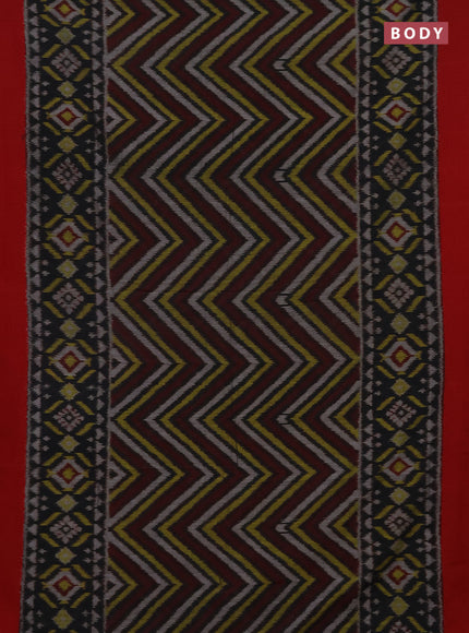 Ikat cotton saree elephant grey and red with allover ikat weaves and simple border