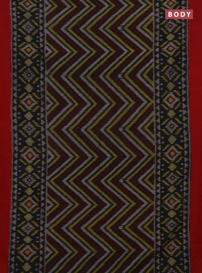 Ikat cotton saree elephant grey and red with allover ikat weaves and simple border