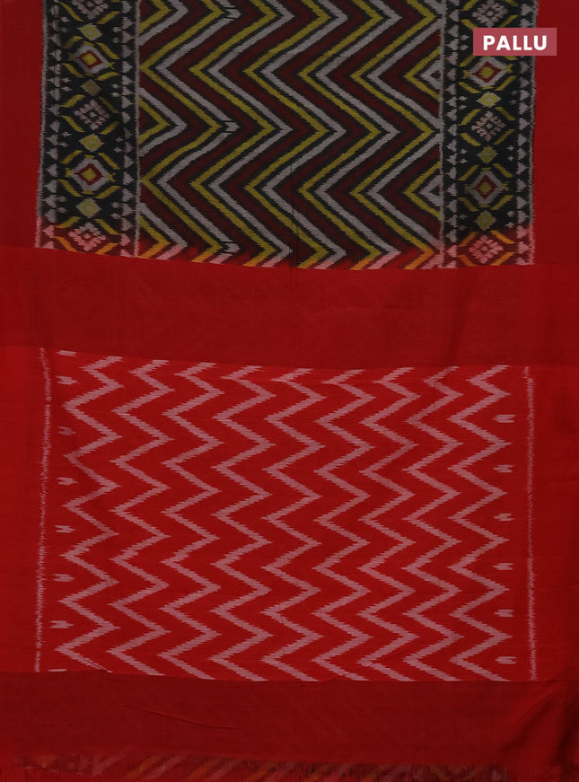 Ikat cotton saree elephant grey and red with allover ikat weaves and simple border
