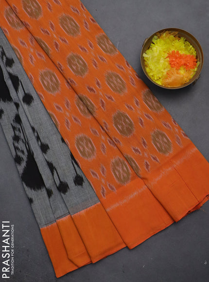 Ikat cotton saree grey and orange with allover ikat weaves and simple border