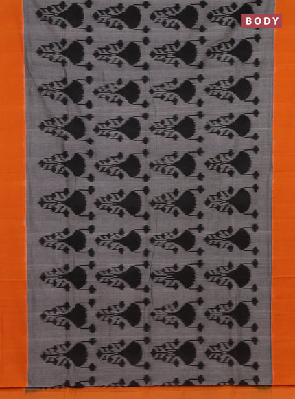 Ikat cotton saree grey and orange with allover ikat weaves and simple border