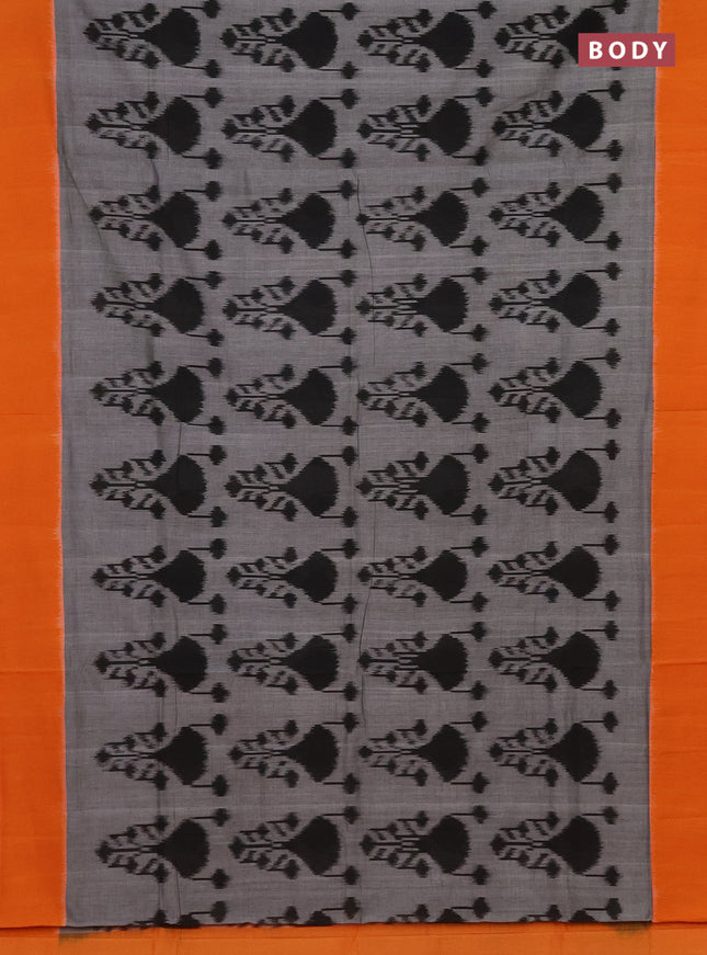 Ikat cotton saree grey and orange with allover ikat weaves and simple border
