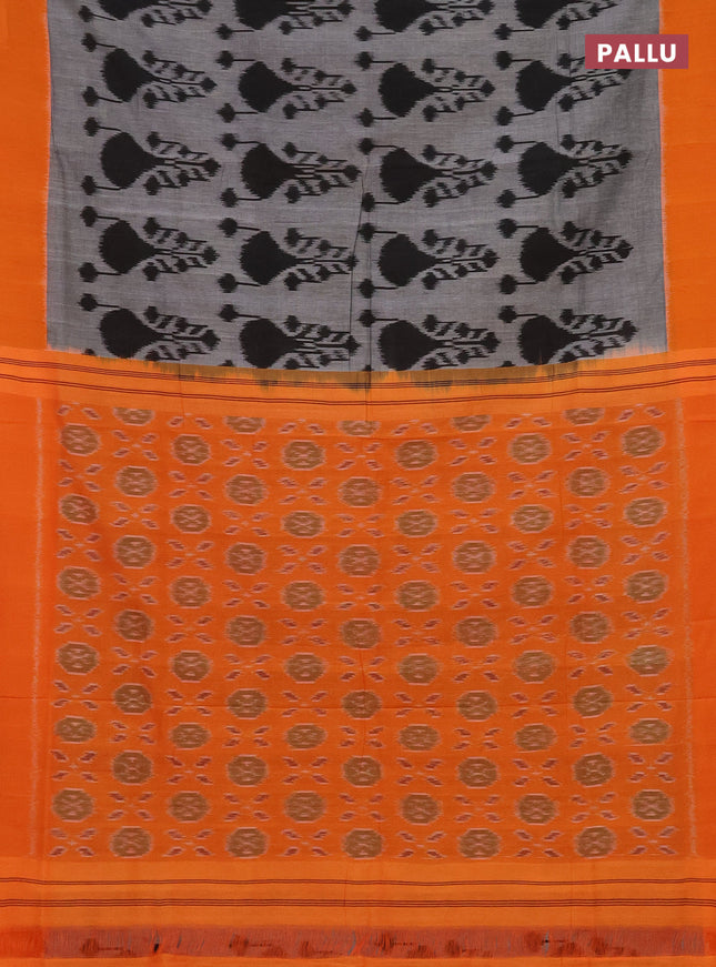 Ikat cotton saree grey and orange with allover ikat weaves and simple border