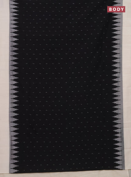Ikat cotton saree black and off white with allover ikat butta weaves and temple design simple border