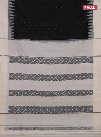 Ikat cotton saree black and off white with allover ikat butta weaves and temple design simple border