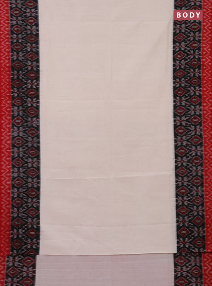 Ikat cotton saree off white and black red with plain body and long ikat style border