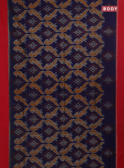 Ikat cotton saree blue and red with allover ikat weaves and simple border