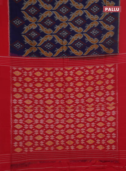 Ikat cotton saree blue and red with allover ikat weaves and simple border