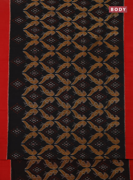 Ikat cotton saree black and red with allover ikat weaves and simple border