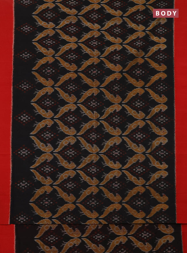 Ikat cotton saree black and red with allover ikat weaves and simple border