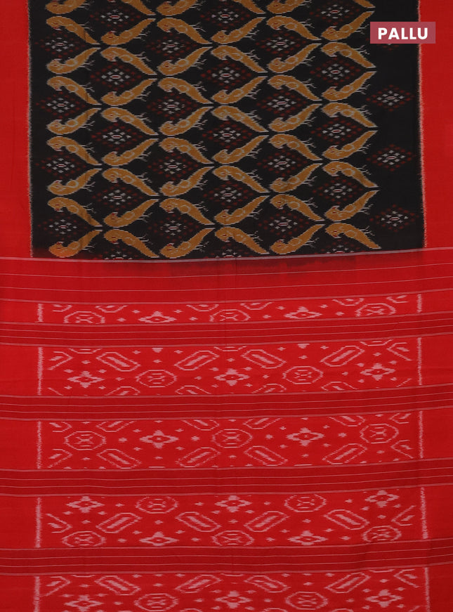 Ikat cotton saree black and red with allover ikat weaves and simple border