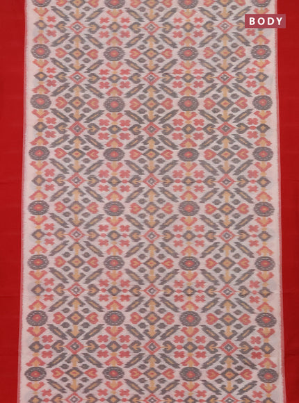Ikat cotton saree off white and red with allover ikat weaves and simple border