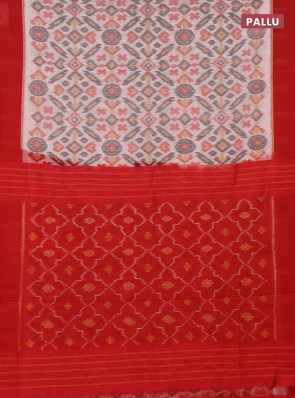 Ikat cotton saree off white and red with allover ikat weaves and simple border