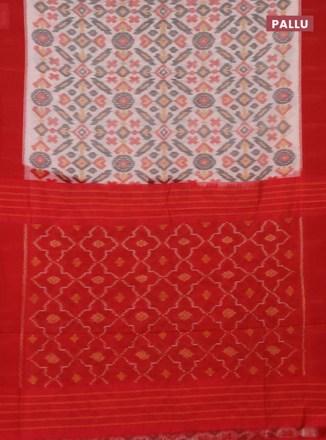 Ikat cotton saree off white and red with allover ikat weaves and simple border