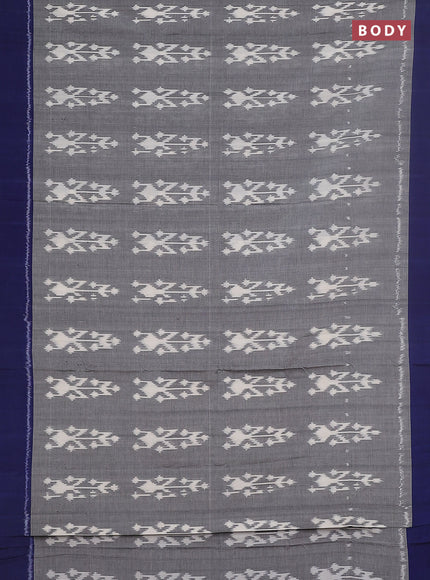 Ikat cotton saree grey and blue with allover ikat butta weaves and simple border