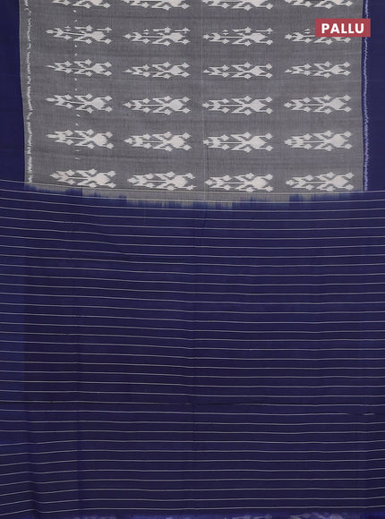 Ikat cotton saree grey and blue with allover ikat butta weaves and simple border