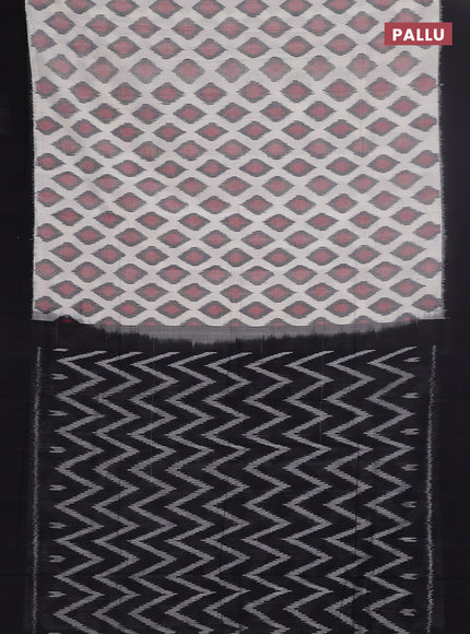 Ikat cotton saree off white and black with allover ikat butta weaves and simple border
