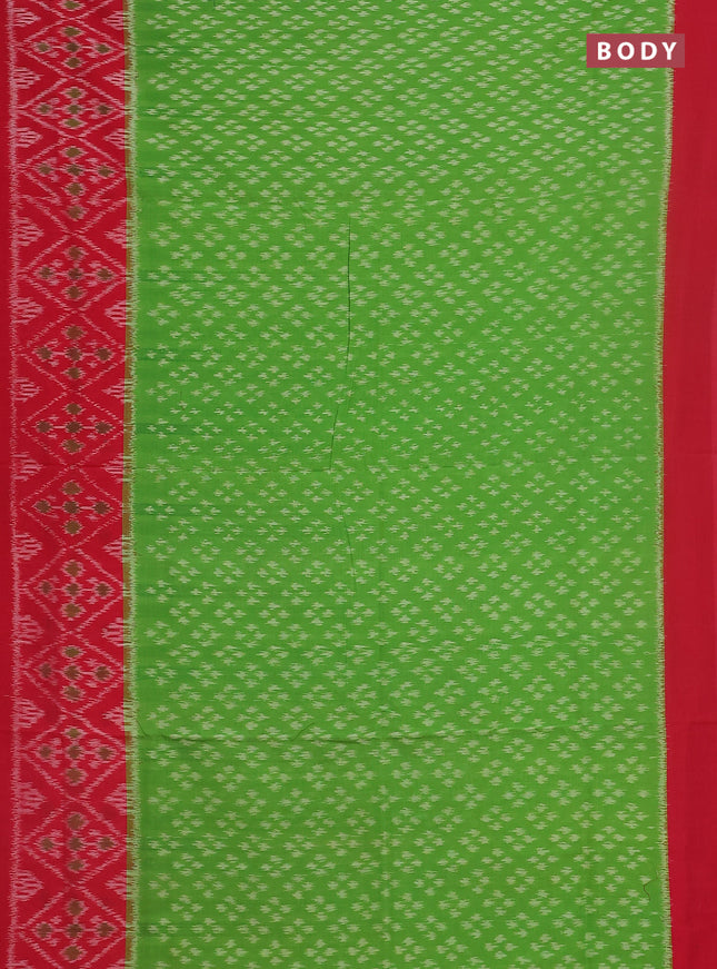 Ikat cotton saree light green and pink with allover ikat butta weaves and long ikat style border