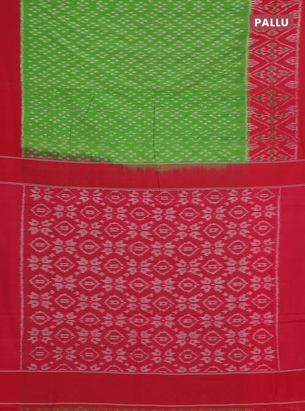 Ikat cotton saree light green and pink with allover ikat butta weaves and long ikat style border