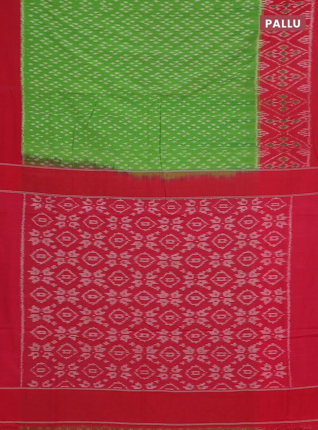 Ikat cotton saree light green and pink with allover ikat butta weaves and long ikat style border