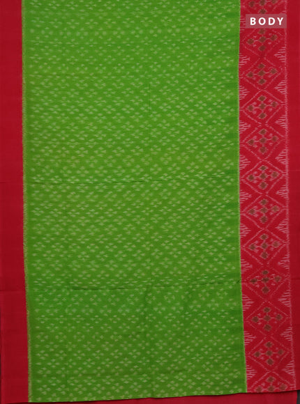 Ikat cotton saree light green and pink with allover ikat weaves and long ikat style border