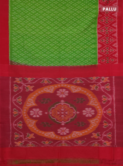 Ikat cotton saree light green and pink with allover ikat weaves and long ikat style border