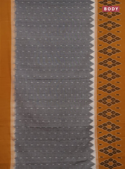 Ikat cotton saree grey and mustard yellow with allover ikat butta weaves and long ikat style border