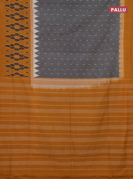 Ikat cotton saree grey and mustard yellow with allover ikat butta weaves and long ikat style border